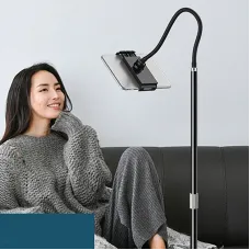 Universal Telescopic Floor Phone Tablet Stand with Adjustable Flexible Tube 55-100cm Adjustable Height Heavy Duty Metal Base with Flexible Arm for Watching Movies Bedroom Living Room