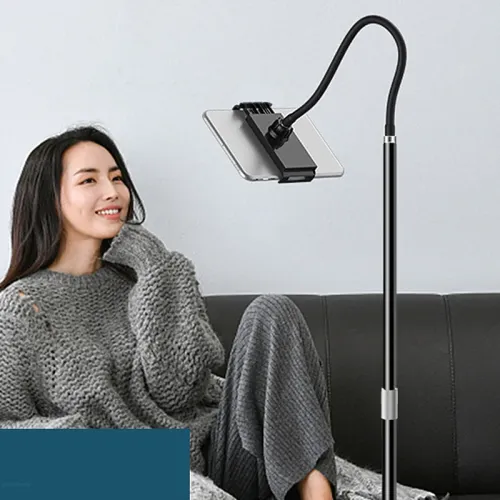 Universal Telescopic Floor Phone Tablet Stand with Adjustable Flexible Tube 55-100cm Adjustable Height Heavy Duty Metal Base with Flexible Arm for Watching Movies Bedroom Living Room