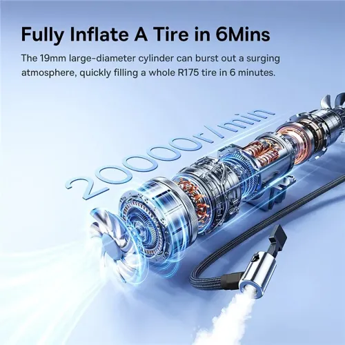 BASEUS BS-CG034 Corded and Cordless 2-in-1 Tire Inflator  75W LCD Display Car Tire  Inflator Pump 2000mAh Power Bank