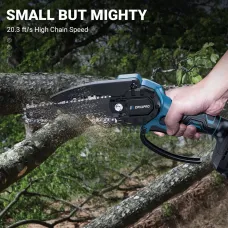 Drillpro 6 Inch Mini Cordless Chainsaw with Safety Lock High-Capacity Battery Ultra-Light Weight Easy-Use Garden Pruning Cutting Tool Woodworking Handheld Outdoor Equipment