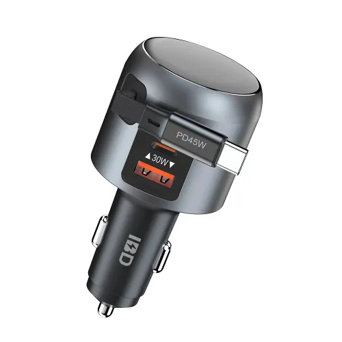 IBD IBD-358 1U2C 75W Multi-Port Car Charger with Retractable Cable Fast Charging for iPhone Phone Laptop