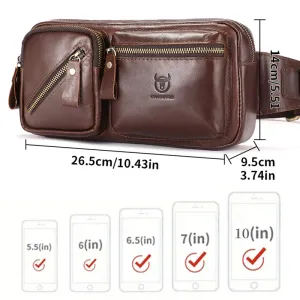 BULLCAPTAIN Men's Genuine Leather Waist Bag Large Capacity Chest Bag Outdoor Sports Zipper Fanny Packs