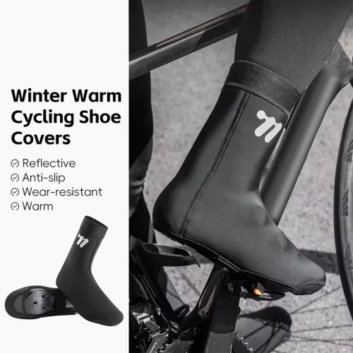 WESBIKING Warm Windproof Cycling Shoe Covers Non-slip Wearable Reflective Zipper Bike Boots Overshoes