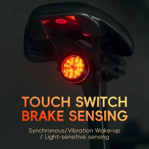 ROCKBROBL-S2 Smart Brake Sensing Bike Taillight 400mAh BatteryTouch Control Light Sensing 6 Lighting Modes IPX6 Waterproof Type-Rechargeable Vibration Sensor Bicycle Rear Light