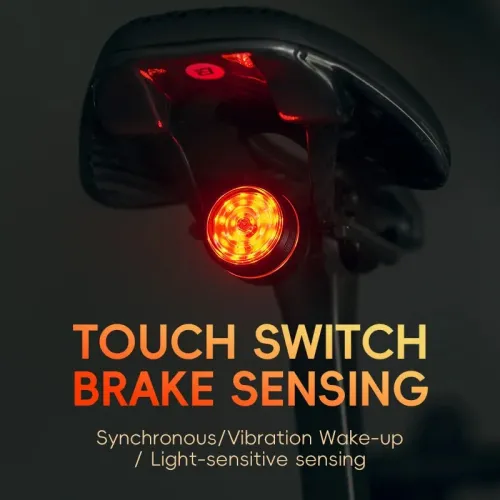 ROCKBROBL-S2 Smart Brake Sensing Bike Taillight 400mAh BatteryTouch Control Light Sensing 6 Lighting Modes IPX6 Waterproof Type-Rechargeable Vibration Sensor Bicycle Rear Light