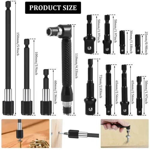 Flexible Shaft Drill Bit Extension Set 31pcs Universal Right Angle Screwdriver Hex Socket Adapter Power Drill Attachment Metal Tool