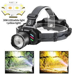 IPRee Dual Light Source Zoomable LEHeadlight with Sensing Control Function Long-Range LEHeadlamp Outdoor Long Endurance Strong Head Light Searchlight