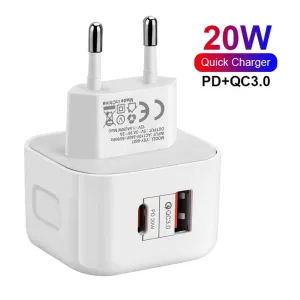 YSY-6087 20W 2-Port USB PD Charger USB-A+USB-C PD QC3.0 Fast Charging Wall Charger Adapter EU Plug US Plug for iPhone 16 15 Plus 14 13 12 Pro Max for Huawei Mate XT for Xiaomi 15pro