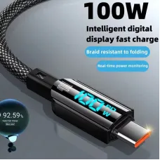 100W USB-A to Type-C Digital Display Cable Fast Charging Data Transmission Tinned Copper Core Line 1.2M Long for iPhone 15 15 Plus for Samsung Galaxy Z Fli6 for Huawei Nova Flip