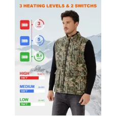 Auxo Heated Outdoors Vest for Men with 10000mAh Power Bank Included, 7 Heating Zones, Lightweight Camo Electric Heated Vest