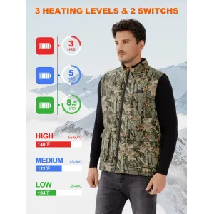 Auxo Heated Outdoors Vest for Men with 10000mAh Power Bank Included, 7 Heating Zones, Lightweight Camo Electric Heated Vest