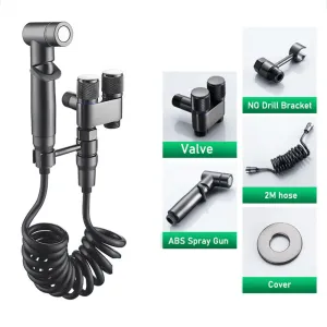 High Pressure Dual Control Valve Hygienic Shower Toilet Bidet Spray Gun Set Dual Outlet Mini Angle Valve Handheld Bidet Sprayer Toilet Cleaning for Bathroom Accessories