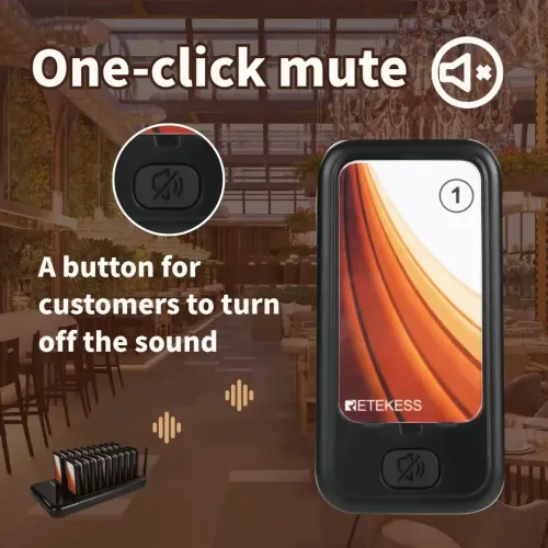 Retekess TD173 1-to-20 Restaurant Pager Wireless Call Queuing System One-Click Mute Vibrator CoasterBell for Food Truck Cafe Bar