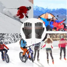 TENGOO 1pair Heated Gloves Mittens Knitting Fingerless Comfortable Winter Gloves for Indoor or Outdoor Man Women