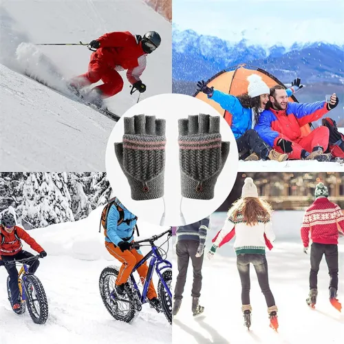 TENGOO 1pair Heated Gloves Mittens Knitting Fingerless Comfortable Winter Gloves for Indoor or Outdoor Man Women
