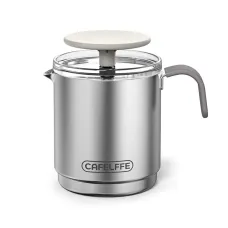 CAFELFFE Portable Manual Milk Frother Cup Stainless Steel Hand Pump Foam Maker Easy Cleaning Travel Use for Latte Cappuccino Coffee
