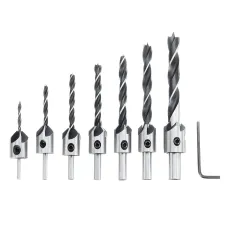 Drillpro 23pcs Woodworking Chamfering Countersunk Drill Bit Set 5 Flute Chamfering Drill Wood Plug Cutter Automatic Center Punch Drill