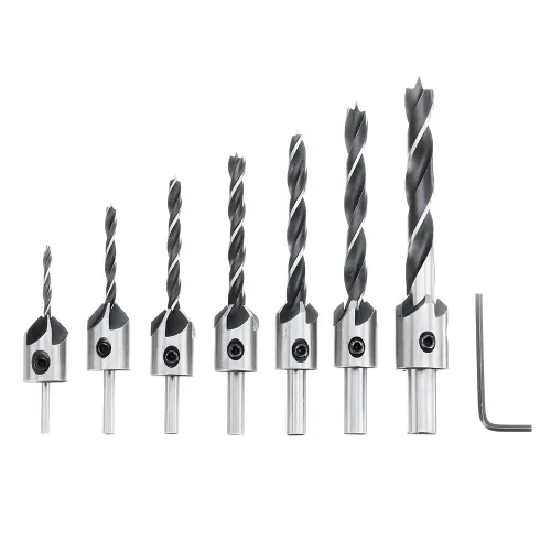 Drillpro 23pcs Woodworking Chamfering Countersunk Drill Bit Set 5 Flute Chamfering Drill Wood Plug Cutter Automatic Center Punch Drill