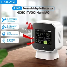 FNIRSI SFD-02 4-IN-1 Formaldehyde Detector Indoor Air Quality Monitor Touchscreen HCHO TVOC Time Humidity Display Smart Alarm Type-C Charging for Home Office Test