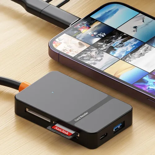 8-in-1 USB3.0 Card Reader with Type-C/Lightnig Interface Micro SD TF CF MS Memory Card Adapter 5Gbps High Speed Support OTG for Laptop PC