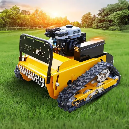 Home DeliveryHT-520 Remote Control Lawn Mower 225cc Gasoline Engine 520mm Cutting Width Adjustable Height Self-Charging Wide Tracks Maneuverable on Slopes