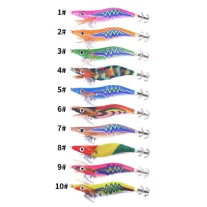 ZANLUR10pcs Luminous Wooden Shrimp Fishing Lures Artificial Squid Hook Hard Bait for Octopus Cuttlefish