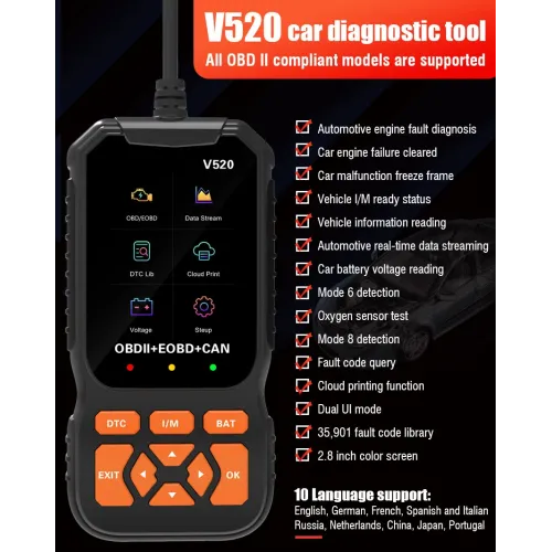 V520 2.8 Inches Screen Professional Car Diagnostic Scanner Full OBD2 Car Scanner Diagnostic Scan Tool Automotive Engine Fault Diagnosis
