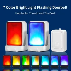 7 Colors Light Flash Changable Music Doorbell Volume Adjustable Built-in 28 Music Wire-free Wireless Door Chime Flash Bell Reminder for Deaf Old People Service Pager