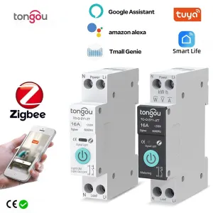 TO-Q-SY1-ZT Zigbe Din Rail Switch 32A-63A TUYA Smart Life APP & Voice Remote Control with Timing/Countdown Mode with Alexa Google Assistant No Metering