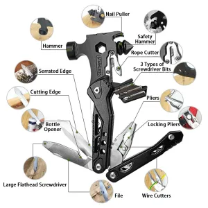 IPRee 16 In 1 Multifunctional Hammer Survival Tool Folding Pocket Pliers With Screwdriver Bottle Opener For Survival Camping Hunting Outdoor