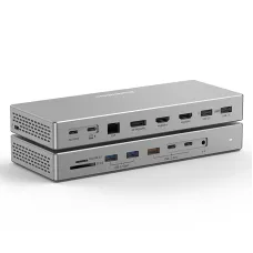 Blueendless HD1601 16-in-1 Type-C Docking Station with USB2.0 USB3.2 PD100W DP/HD Gigabit Port 3.5mm Audio SD&TF3.0 PC Multiports Splitter Adapter