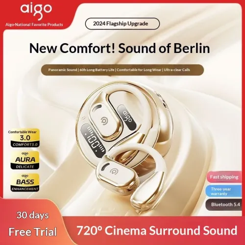 Aigo SJ265 Wireless Earbuds bluetooth 5.4 Earphone 16mm Speaker DT8.0 Directional Sound Transmission 60H Battery Life Soft Silicone Earhooks Sports Headset