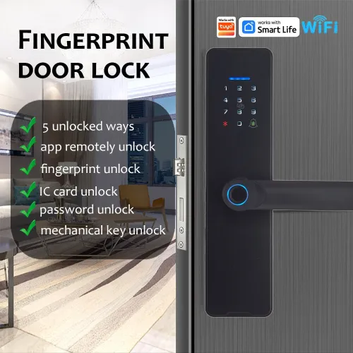WAFU WF-X8 Tuya Smart WiFi Fingerprint Doorlock Password/APP/IC Card/Key/Fingerprint Unlock Built-in Camera Semi-conductor Intelligent Door Lock