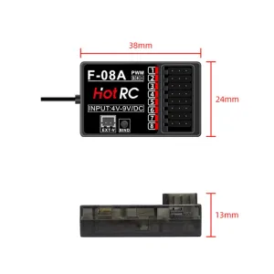 HOTRC F-08A 2.4GHz 8CH PWM Receiver for DS800 HT-8A CT-8B Radio Transmitter RC Car Boat Tank Vehicle Models