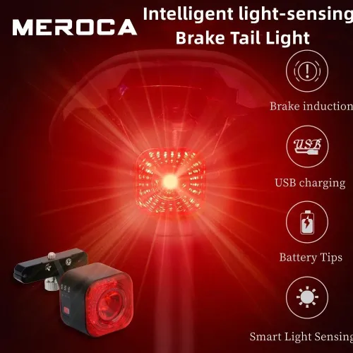 MEROCA XC02 Smart Bike Taillight 100LM LEBrightness 500mAh Battery IPX6 Waterproof Bicycle Warning Light for Electric Bike Mountain Bike