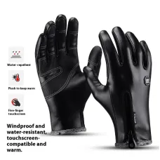 XANEWinter Warm Touch Screen Windproof Waterproof Cycling Gloves for Men Women PLeather Fleece-Linedfull-finger Gloves for Outdoor Cold Weather Activities