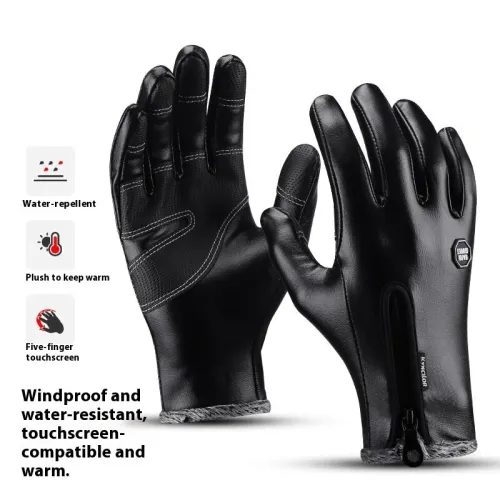 XANEWinter Warm Touch Screen Windproof Waterproof Cycling Gloves for Men Women PLeather Fleece-Linedfull-finger Gloves for Outdoor Cold Weather Activities