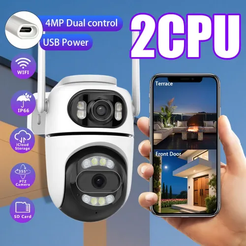 4MP 5X Zoom Dual Lens Wireless Security Camera PTZ Color Night Vision AI Human Detection Two Way Audio IP66 Waterproof WiFi Smart Home Surveillance System ICSEE APP