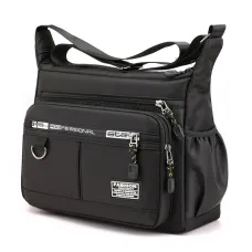 Men's Large Capacity Business Casual Crossbody Bag Multiple Pockets Soft Lightweight Nylon Fabric Adjustable Strap Messenger Bag