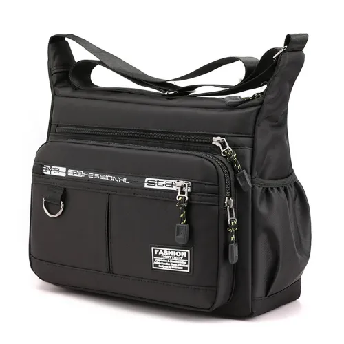 Men's Large Capacity Business Casual Crossbody Bag Multiple Pockets Soft Lightweight Nylon Fabric Adjustable Strap Messenger Bag