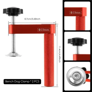 Bench Dog Clamp Aluminum Alloy Non-Marking Silicone Pads Woodworking Accessories for Routing Cutting Grinding Long-Lasting Service Two Sizes Available