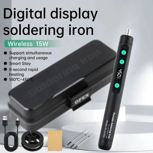 USB Soldering Iron Kit Type-C Rechargeable Compact 15W 200-450 Rapid Heating Adjustable Temperature Welding Tool Electronic Repair