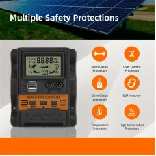 Solar Charge Controller 12V/24V Auto 100A PWM Photovoltaic Regulator Dual USB Output LCD Display Lead-Acid Lithium Batteries