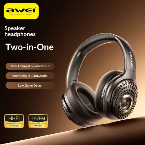 AWEI AT30 Wireless Speaker Headset bluetooth 6.0 Headphone 40mm Titanium-plated Composite Diaphragm HiFi Sound Foldable FM Mode Support AUX TF Card Playback Sports Headphones