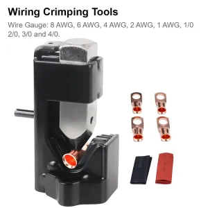 Universal Hammer Type Crimping Tool Spring Loaded Cable Lug Crimper Stainless Steel Wire Gauge 8 AWG to 4/0 Electrical Terminal Crimp Pliers Portable Wiring Connector Tool