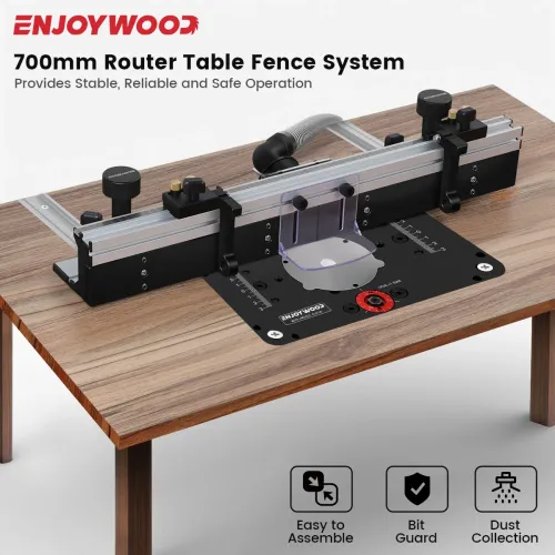 ENJOYWOOD Wnew Woodworking Router Table Fence Aluminium Profile Fence System 700mm with Sliding Brackets Bit Guard