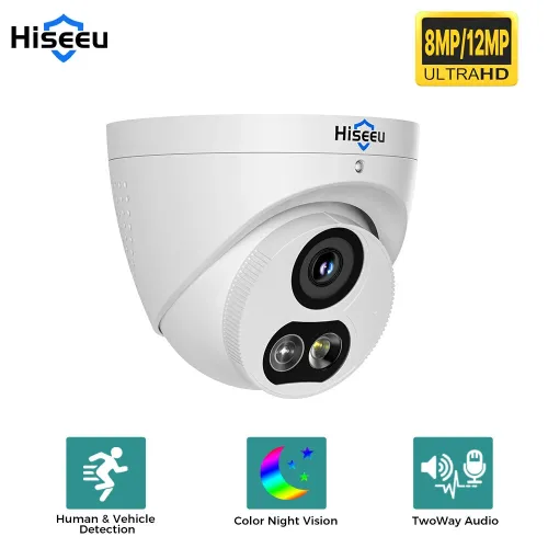 Hiseeu 8MP/12MP PoE IP Camera Human Detect Two Way Audio Color Night Vision ONVIF IP67 Waterproof CCTV Security Cameras