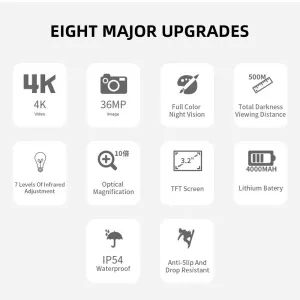 NV3280 Full-Color Night Vision Binoculars Digital Infrared Telescope with 10X Optical Zoom Large Screen Waterproof Outdoors Telescopes for Hunting