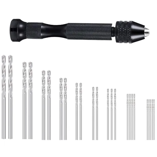 Drillpro 36 Pieces Hand Drill Set Include Pin Vise Hand Drill Mini Drills and 0.5-3.0mm HSS Drills and 0.3-1.2mm PCB Drill for Craft Carving DIY