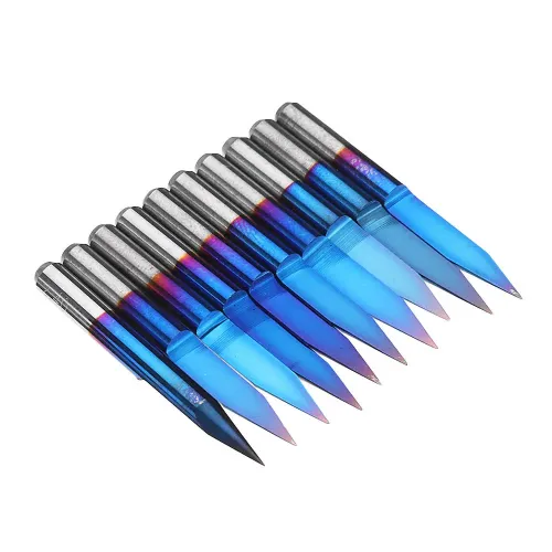 Drillpro 10pcs 0.1/0.2/0.3mm 25 Degree Engraving Bit Blue NANO Coated Carbide Flat Bottom PCB Engraving Bit CNC Router Tool